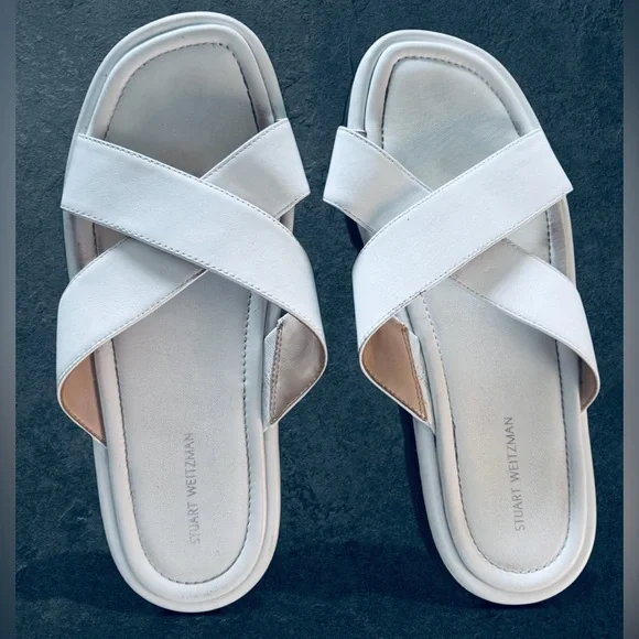 Stuart Weitzman Women's White Cross-Strap Sandals - Picture 1 of 6